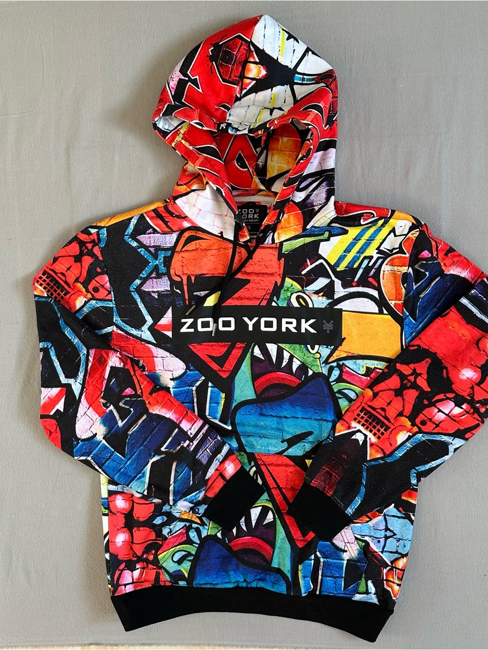 Zoo York Graffiti Mens Hoodie L Streetwear Skate Y2K Colorful Pullover